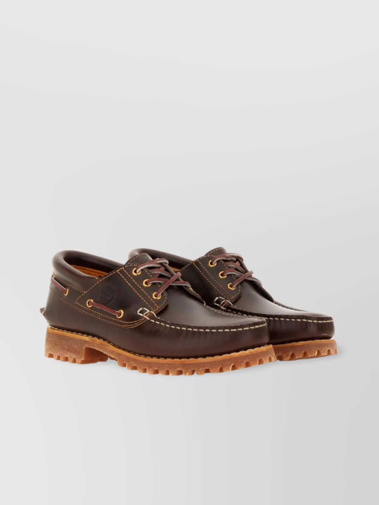 Timberland Brown Loafers With Embossed Logo On The Side And Low Block Heel In Leather Man In Orange