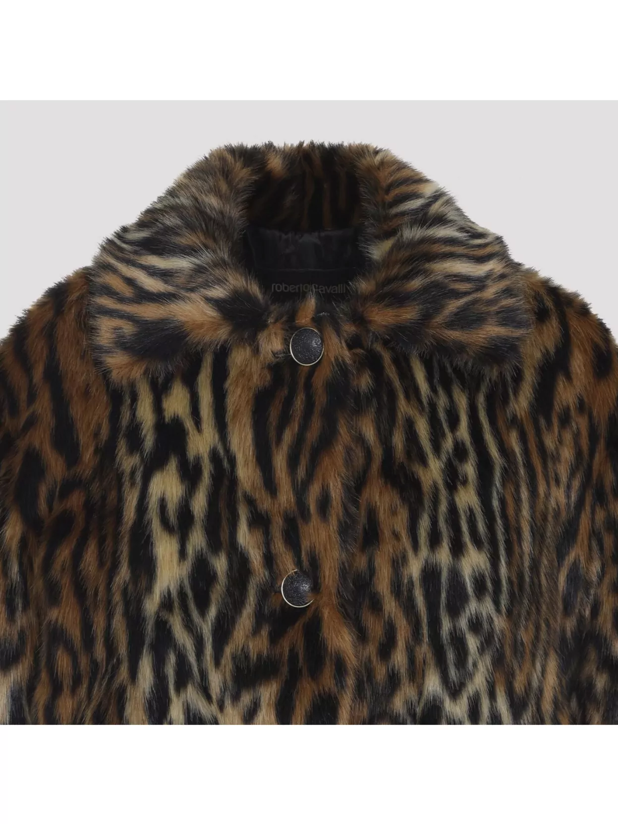 Roberto Cavalli Animal Print Faux Fur Long Sleeve Coat In Multi