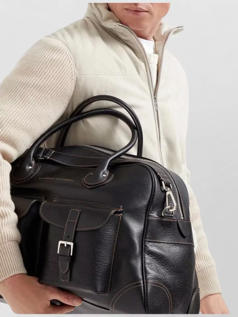 Brunello Cucinelli Leather Weekender Travel Bag