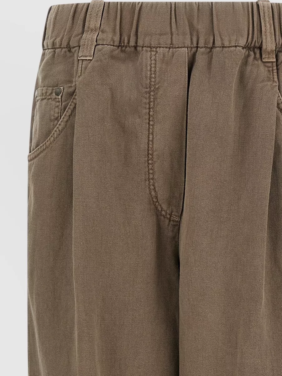 Brunello Cucinelli Cotton Trousers Belt Loops Elastic Waistband