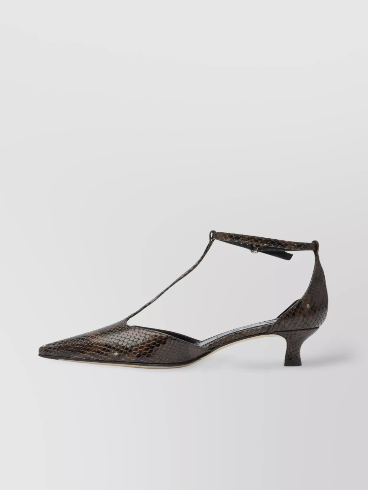 Aeyde Snakeskin T-Bar Strap Kitten Heel Pumps