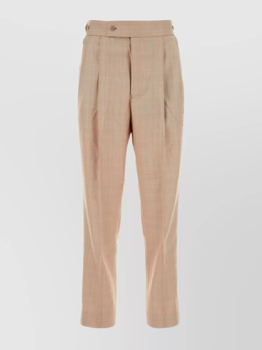 Shop Needles Pleated Cropped Trousers With Embroidered Check Pattern In Cream