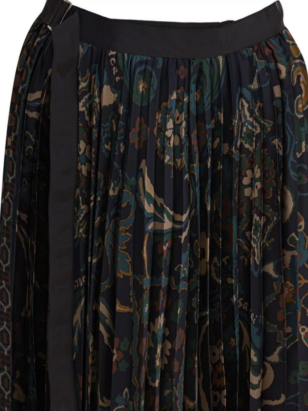 Sacai Belted Waist Floral Print Pleated Skirt
