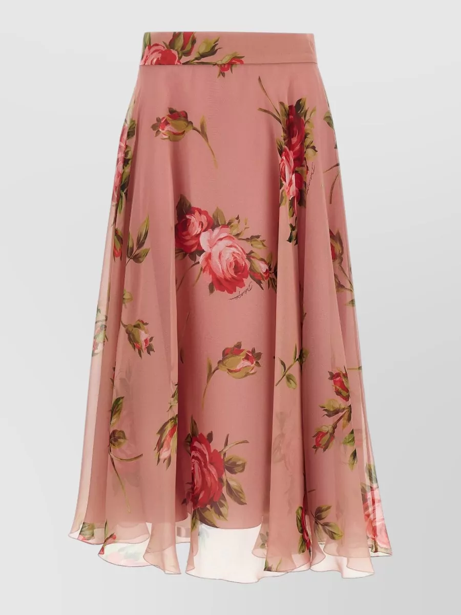 Dolce&Gabbana silk bouquet rose printed chiffon midi a-line skirt