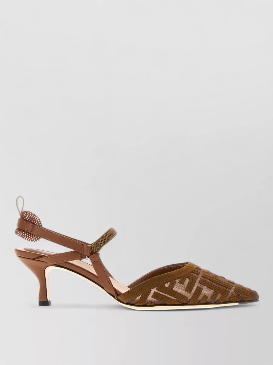 Fendi mesh ff-embroidery slingback pumps