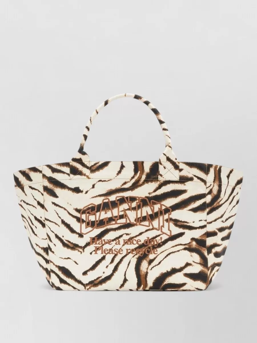 Ganni cabas xxl canvas zebra-print tote bag