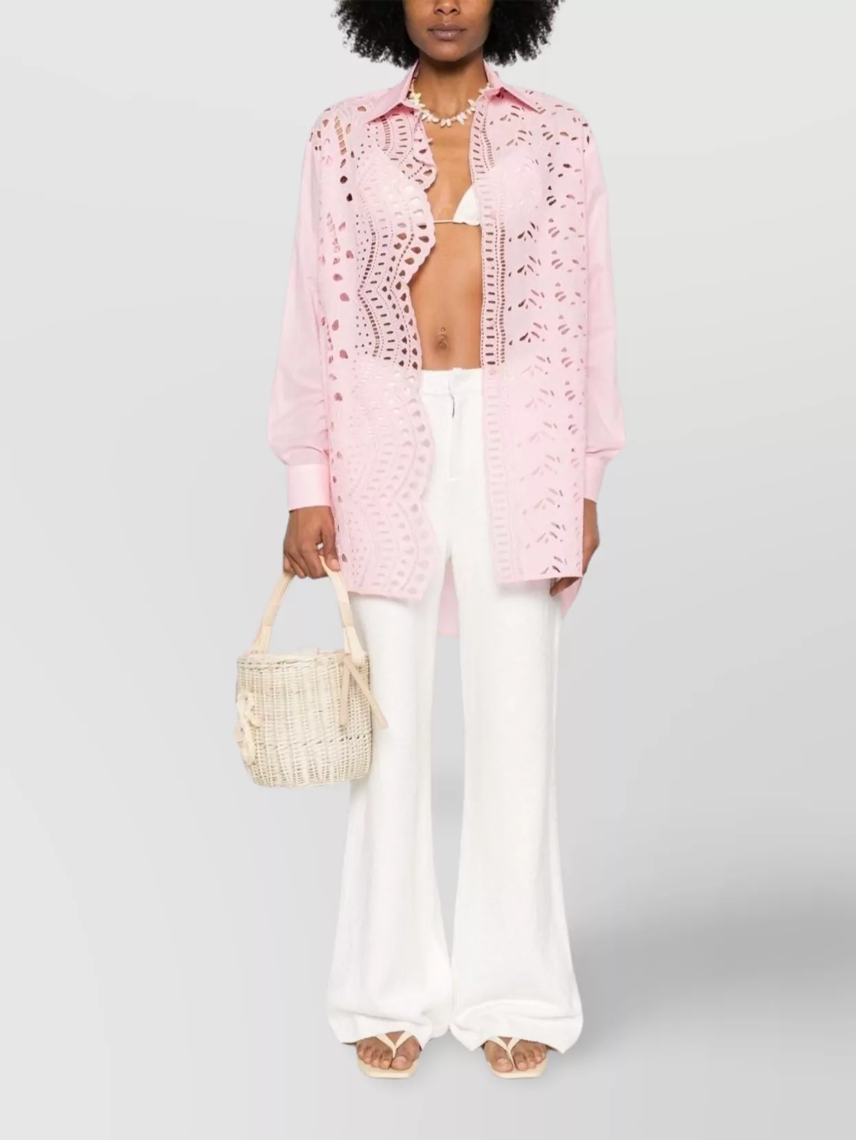 Ermanno Scervino Sheer Lace Shirt Scalloped Edges