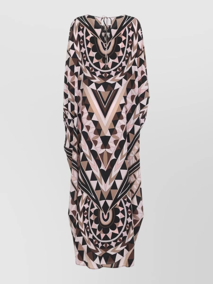 Pucci Silk Printed V-Neck Cape-Sleeve Maxi Dress