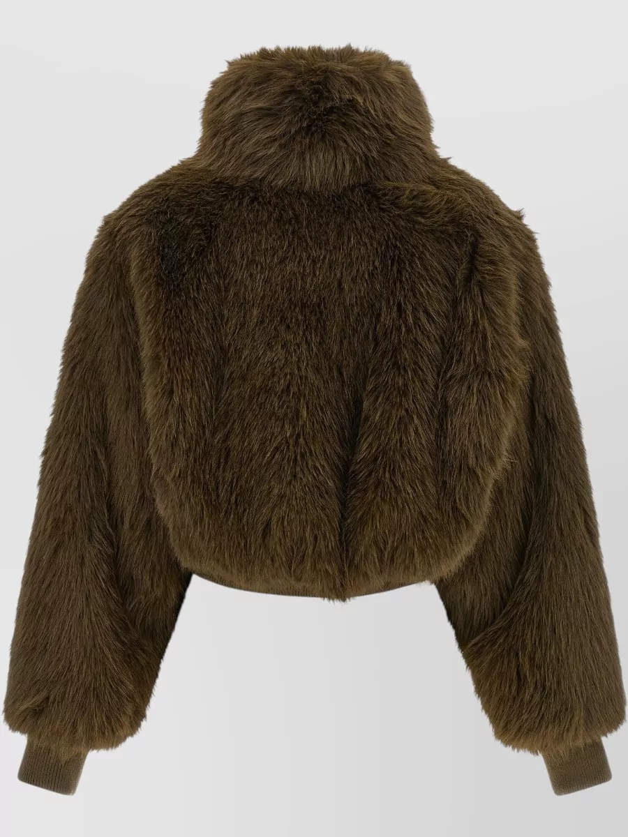 Pinko Cropped Oversized Faux Fur Bomber Jacket