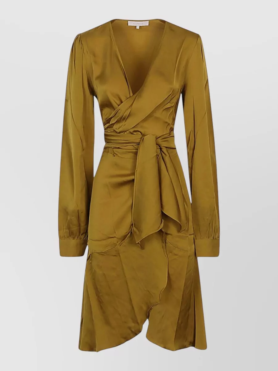 Silk95five silk v-neck knotted long-sleeve flared dress
