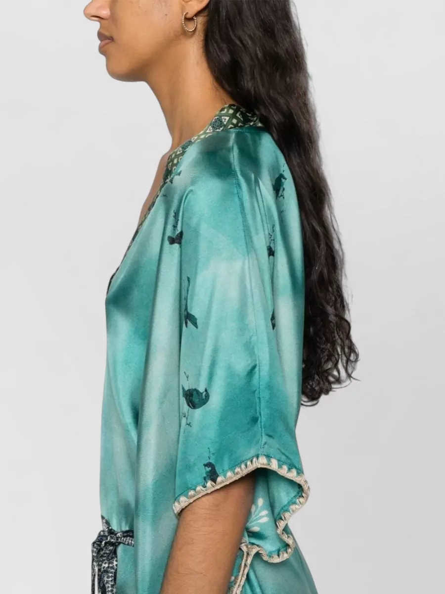 Pierre Louise Mascia Silk Printed V-Neck Kaftan