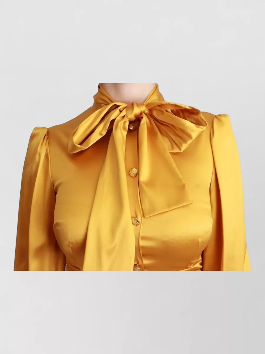 Dolce&Gabbana Silk Satin High-Neck Bow-Tie Long-Sleeve Mini Dress