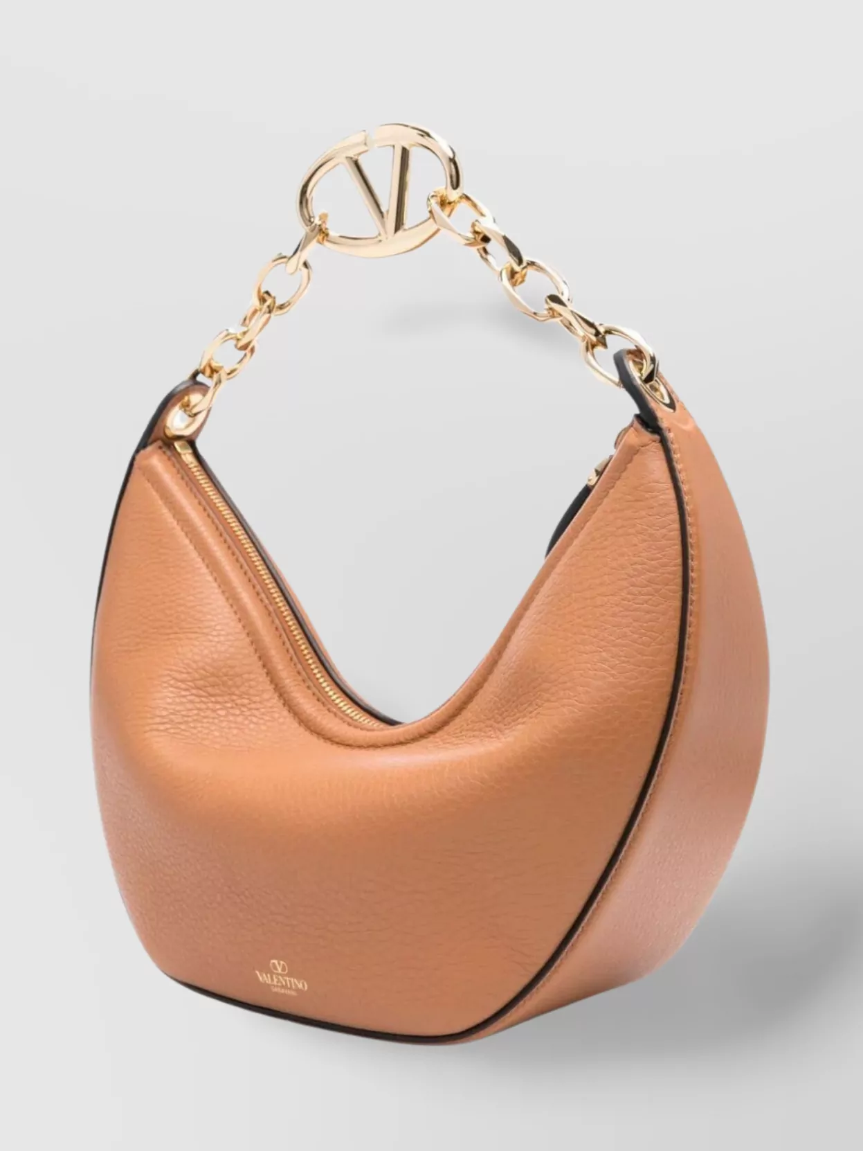 Shop Valentino Curved Silhouette Leather Hobo Bag In Brown