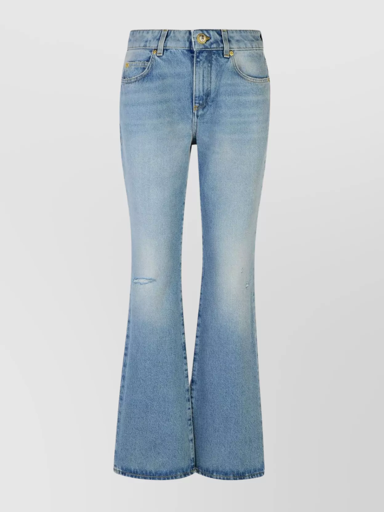 Balmain Flared Cotton Jeans Distressed Finish In Blue