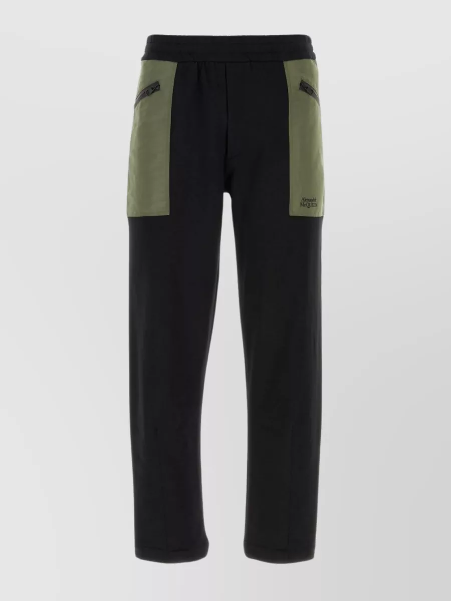 Shop Alexander Mcqueen Concealed Drawstring Cotton Pant In Black