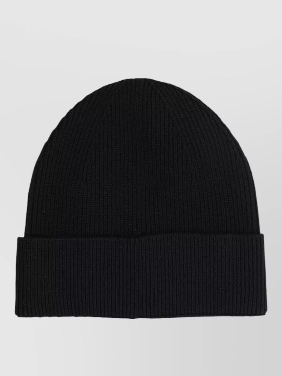 Balmain Ribbed Knit Hat Folded Cuff Design In Black
