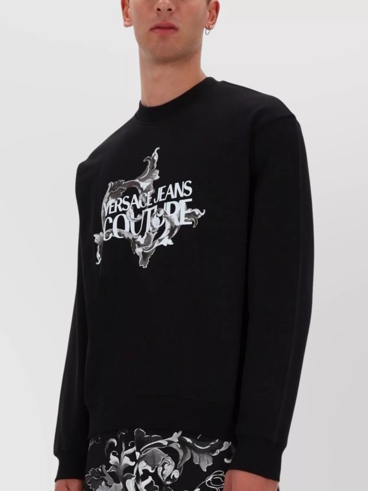 Versace Jeans Couture Ribbed Hem Long Sleeve Crew Neck Sweater