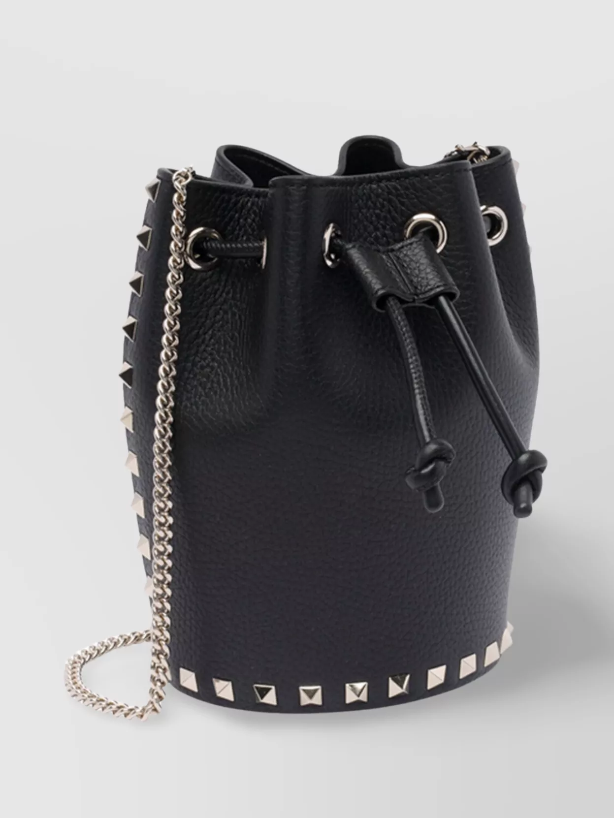 Valentino Leather Bucket Bag With Studded Chain Strap