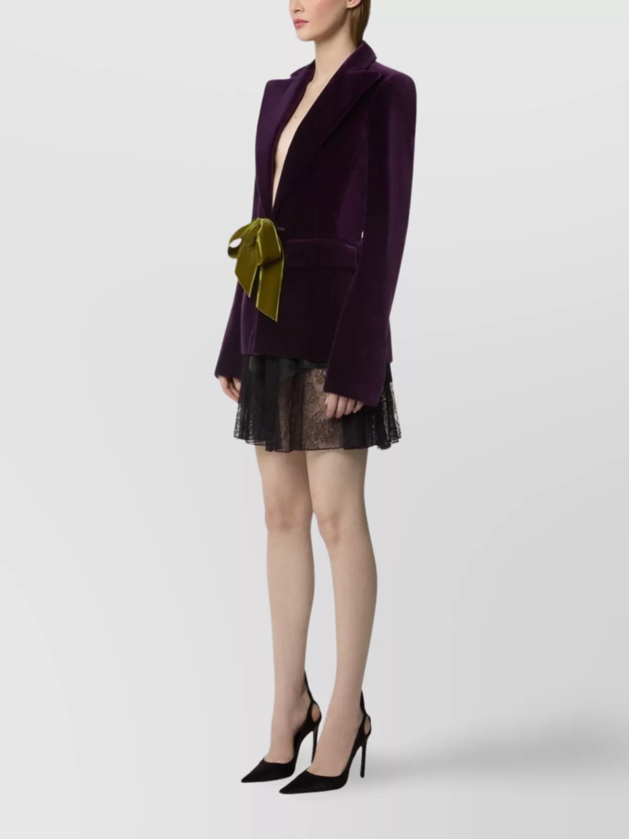 Nina Ricci Plum Velvet Tailored Blazer Bow