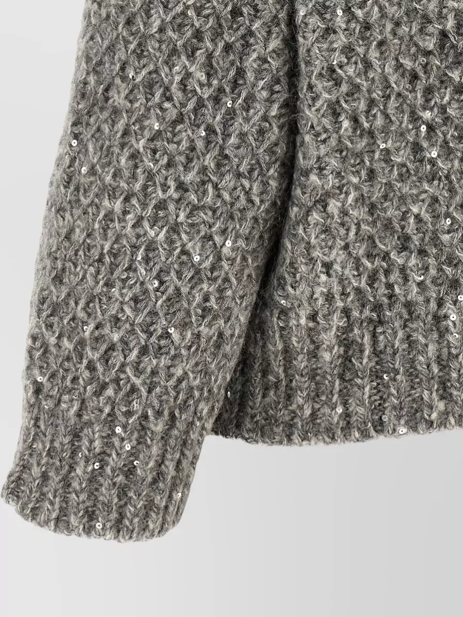 Peserico Alpaca Wool Sequin Hooded Zipped Cardigan