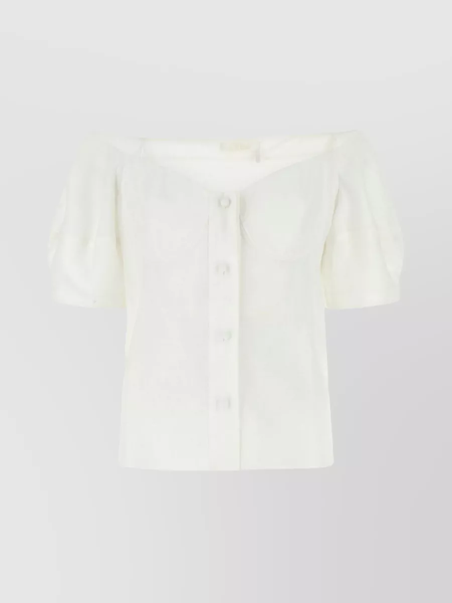 Shop Chloé Bare Shoulder Linen Blouse In White
