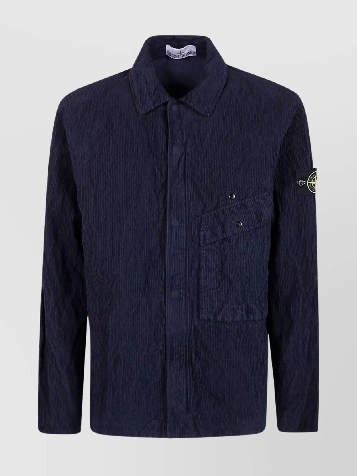 Stone Island Collared Front Pocket Textured Fabric Jacket In Blue