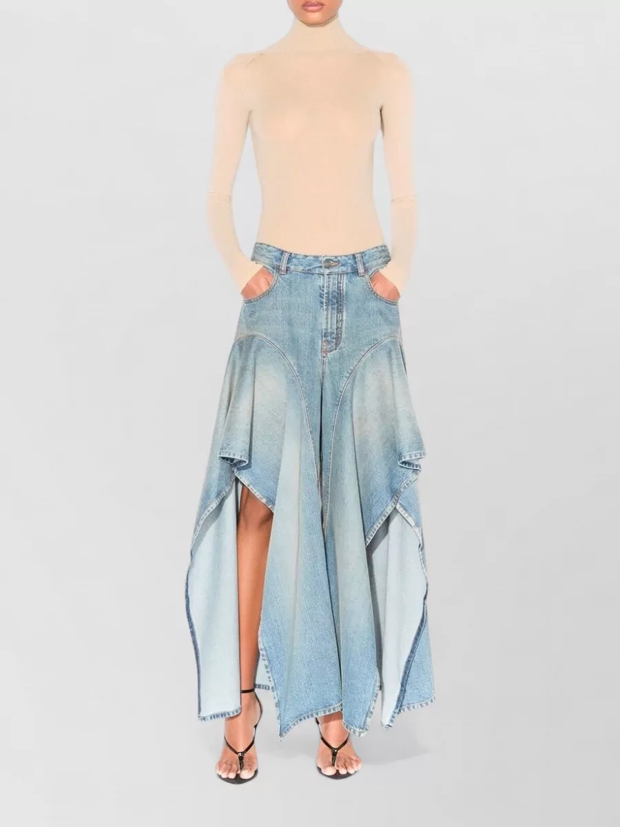 Alaïa Denim Mid-Rise Wide-Leg Ruffle Jeans