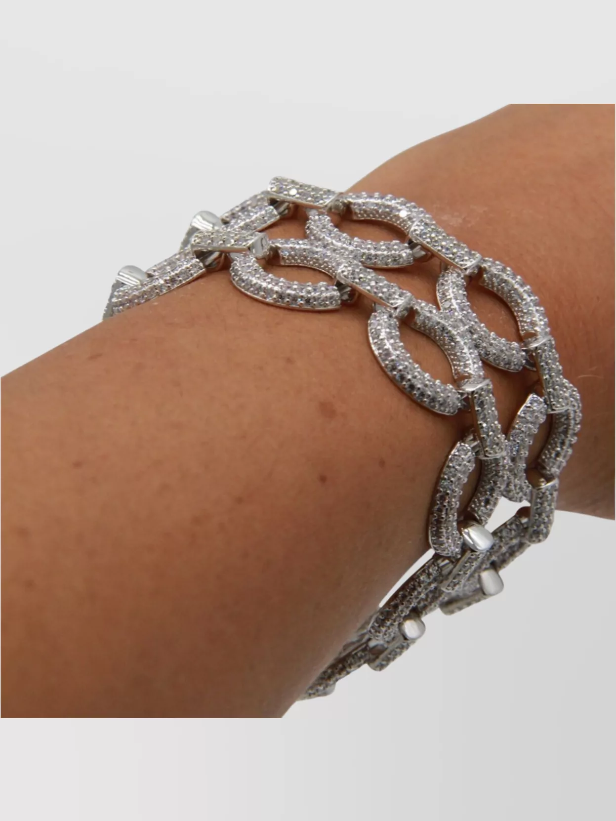 Self-portrait Circular Link Bracelets Featuring Rhinestone Embellishments In Gray