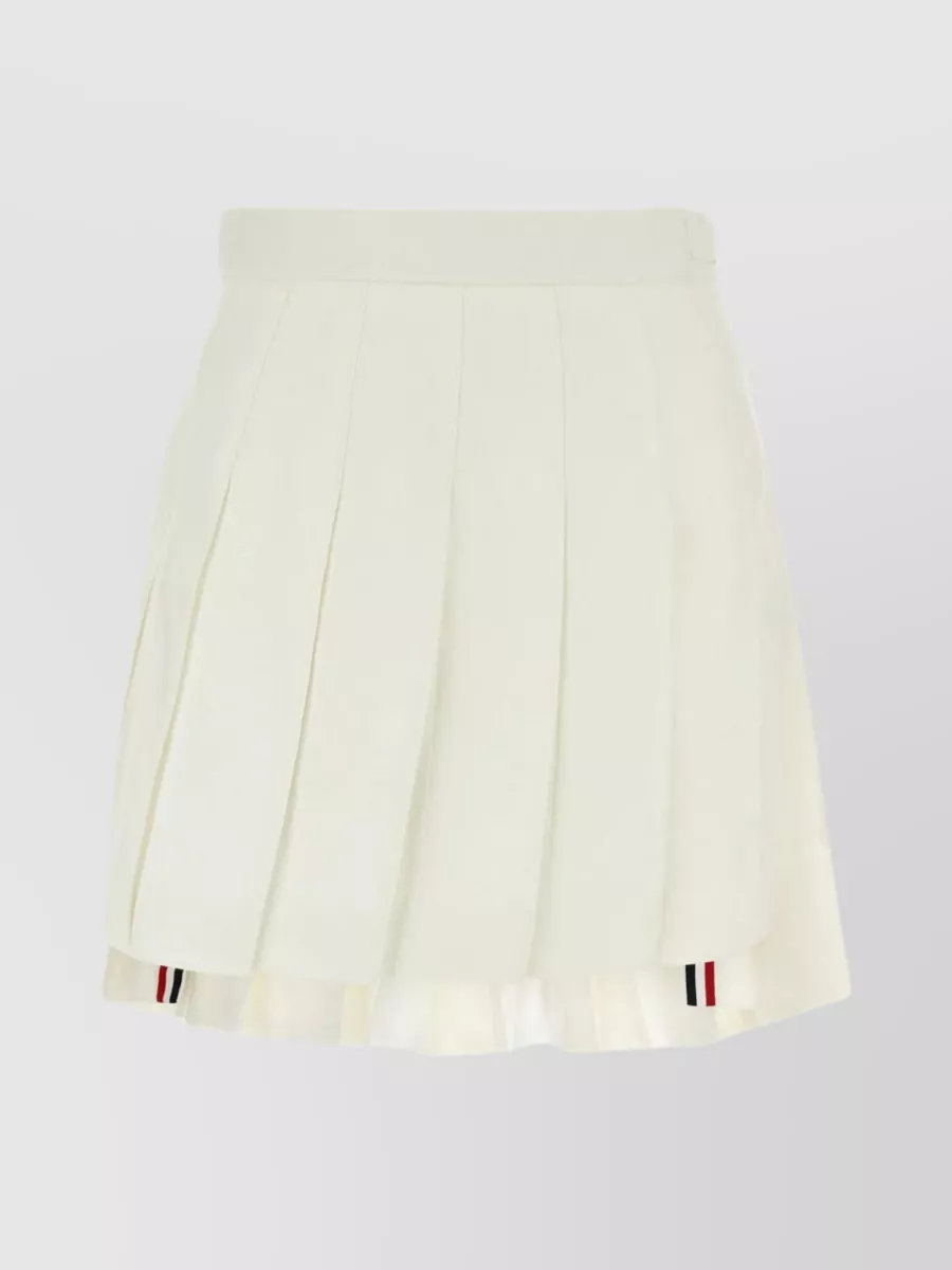 Shop Thom Browne Wool Pleated Skirt With Longer Back And Slits In Beige