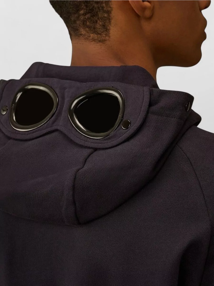 C.p. Company Fleece Goggle Hoodie Raised Diagonal Detail