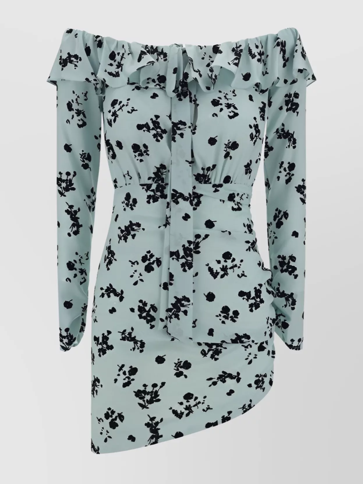 Shop Alessandra Rich Floral Print Silk Mini Dress With Ruffles