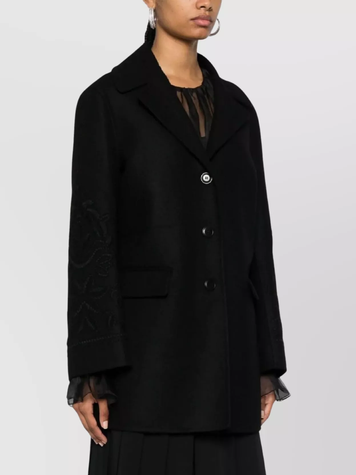 Ermanno Scervino Longline Coat Embroidered Sleeves