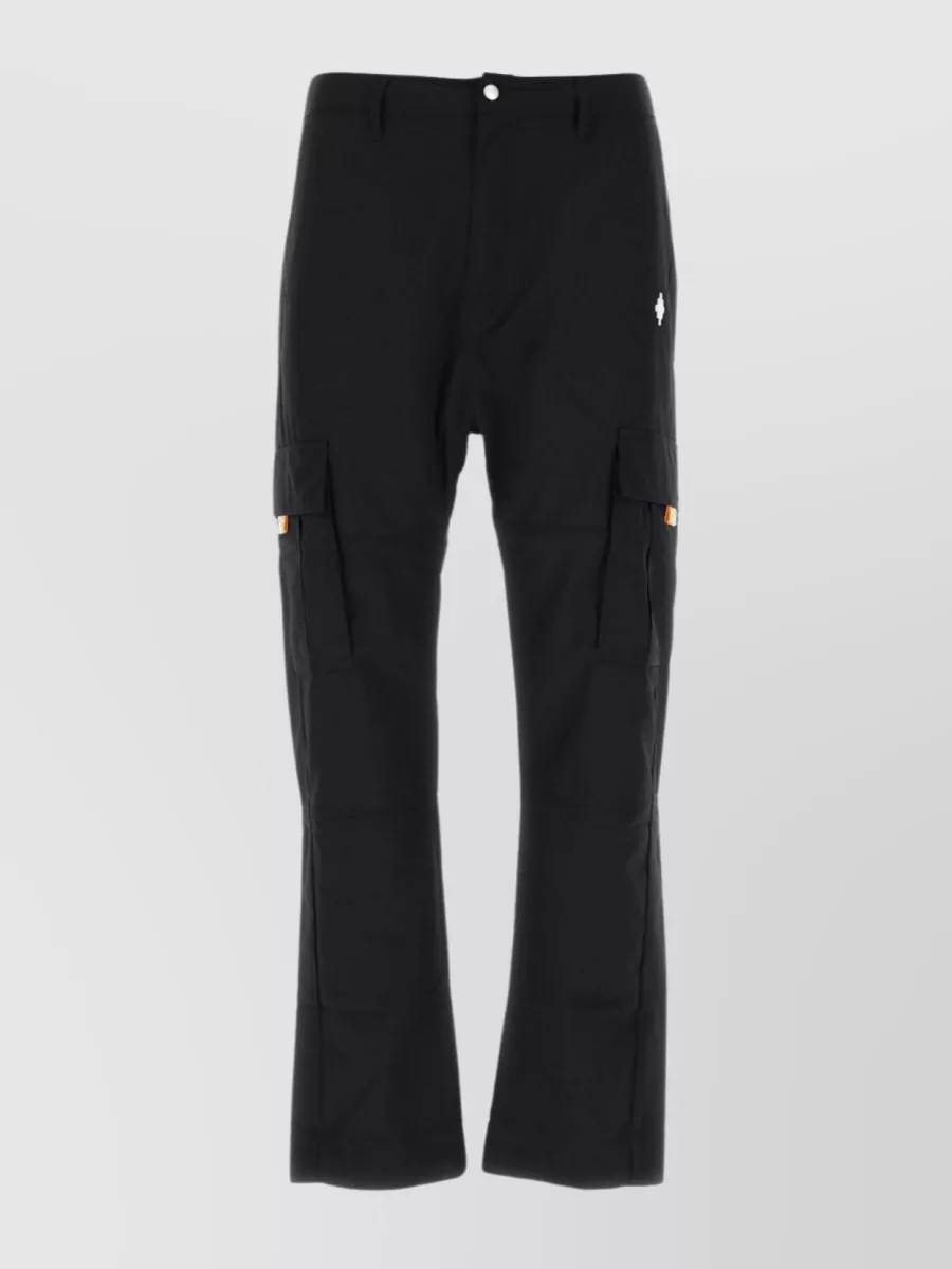 Shop Marcelo Burlon County Of Milan Wide-leg Nylon Trousers With Patch And Cargo Pockets In Black