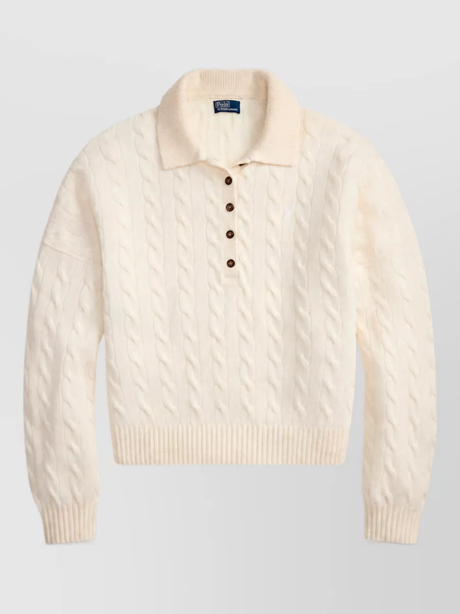 Polo Ralph Lauren Cable-Knit Cashmere Wool Polo Sweater