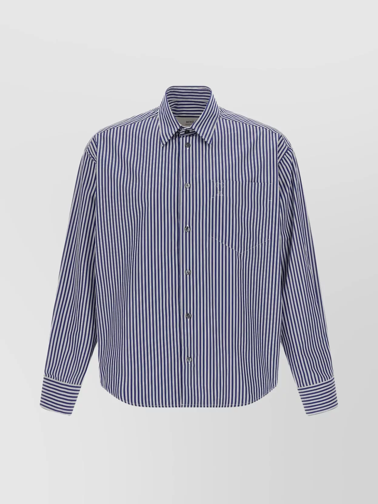 Ami Alexandre Mattiussi Striped Long Sleeve Shirt Chest Pocket In Blue
