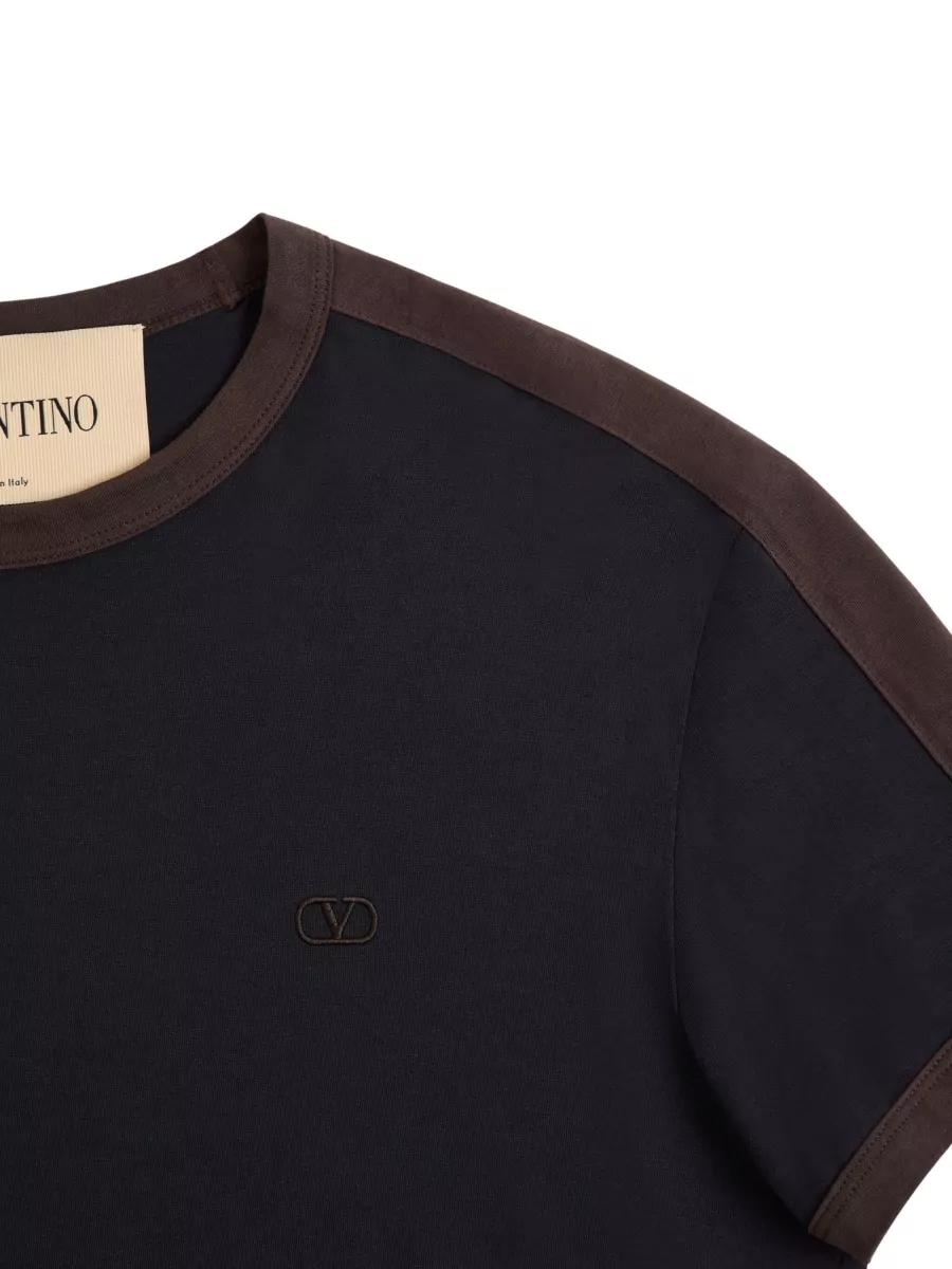 Valentino Ribbed Crew Neck Cotton Short-Sleeve T-Shirt