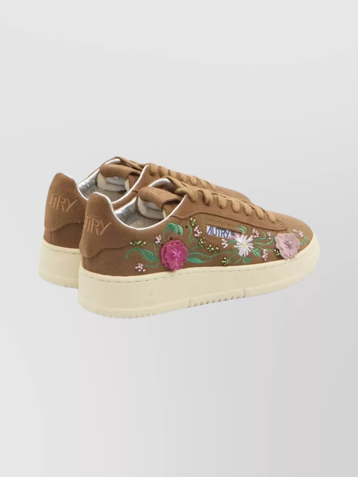 Autry Floral Embroidered Low-top Lace Shoes In Brown