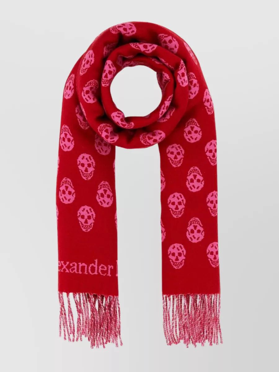 Shop Alexander Mcqueen Embroidered Skull Reversible Wool Scarf In Burgundy