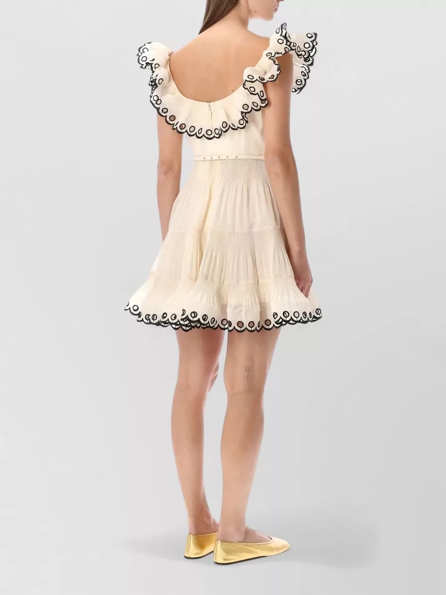 zimmermann pavilion tie-neck mini dress ZIMMERMANN Pavillion Tie-Neck Pleated Linen And Silk-Blend Organza Mini Dress