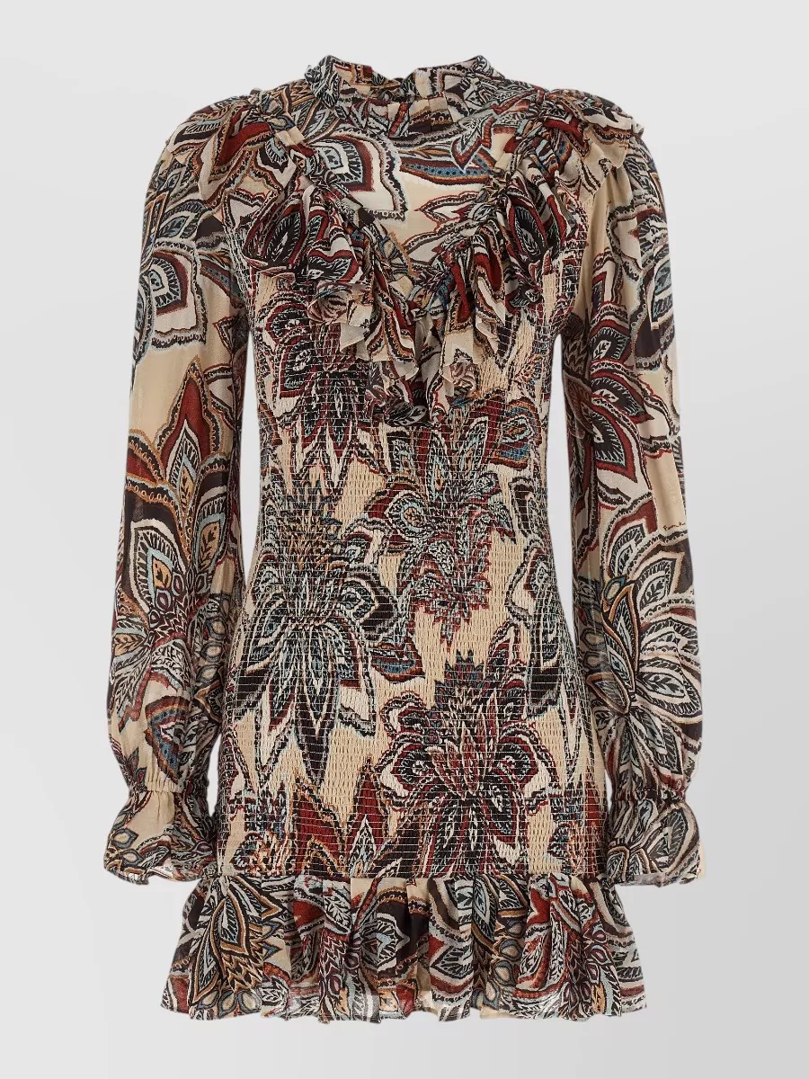 Farm Rio floral-print high-neck long-sleeve mini dress