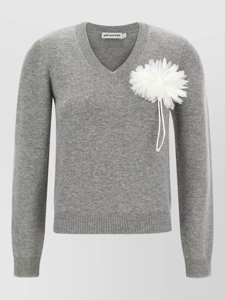 Self-Portrait cashmere wool v-neck ribbed jumper