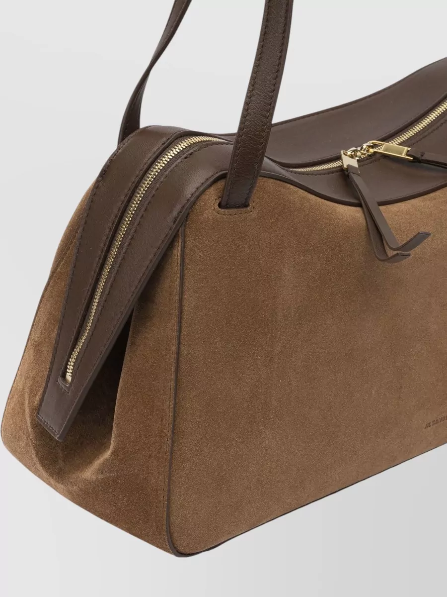 Jil Sander Rectangular Suede Shoulder Bag Double Handles Trim