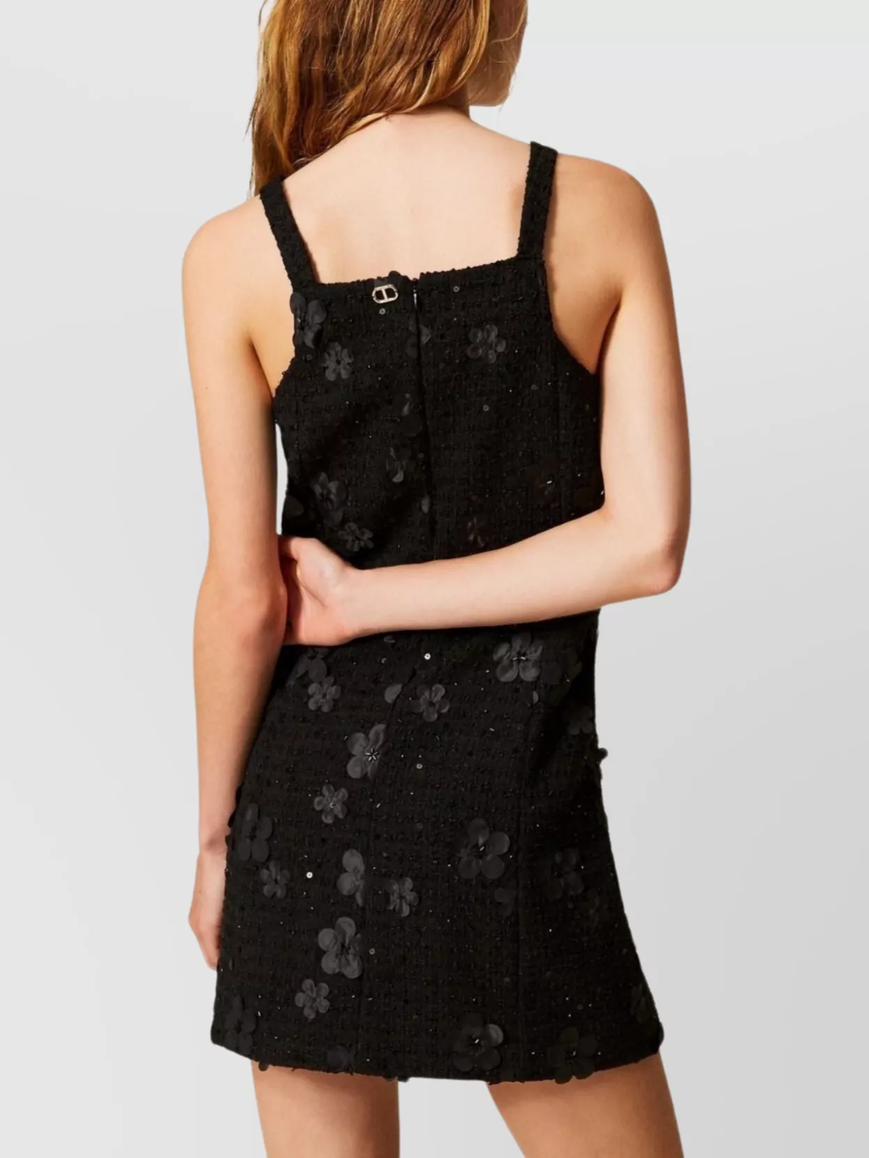 Twin-Set Floral Appliqué Sleeveless Mini Dress