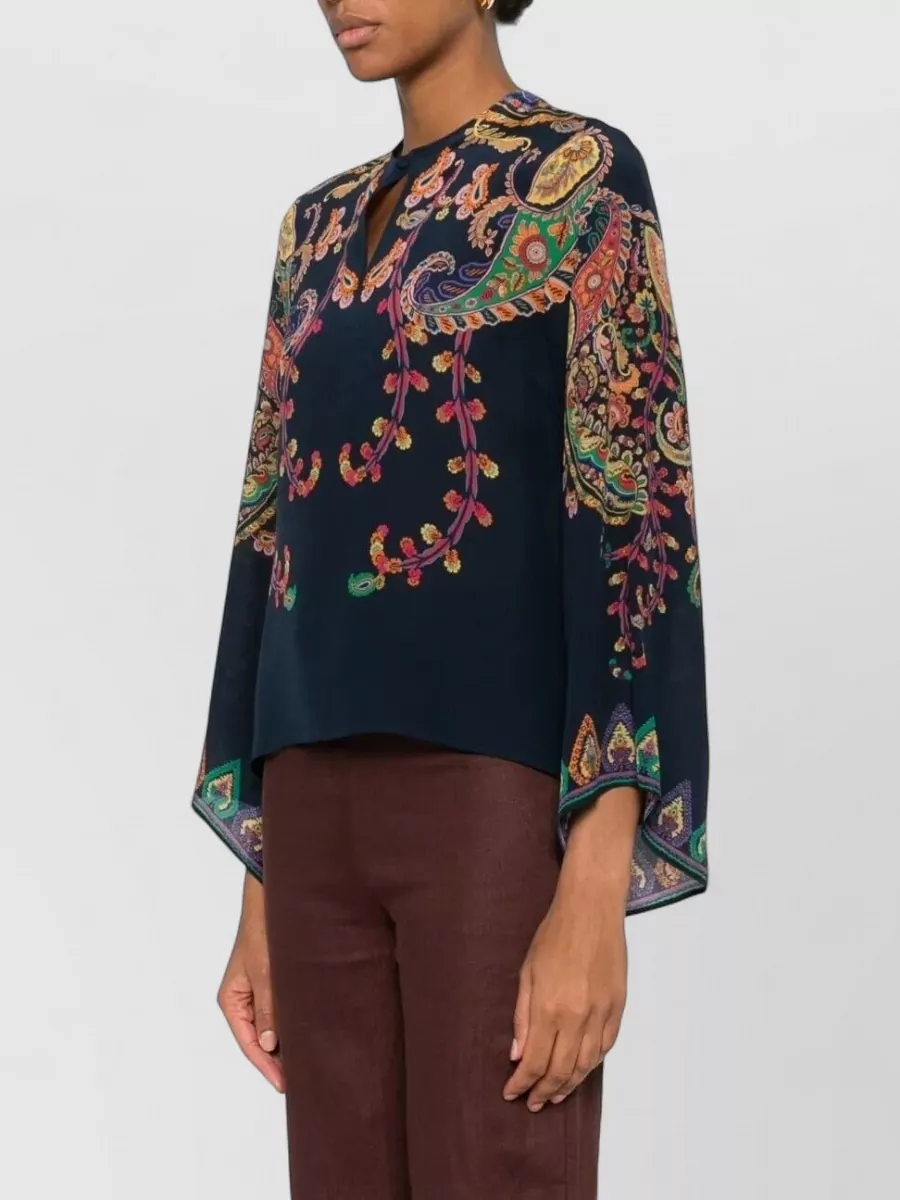 Etro Silk Paisley Floral-Print Long-Sleeve Blouse