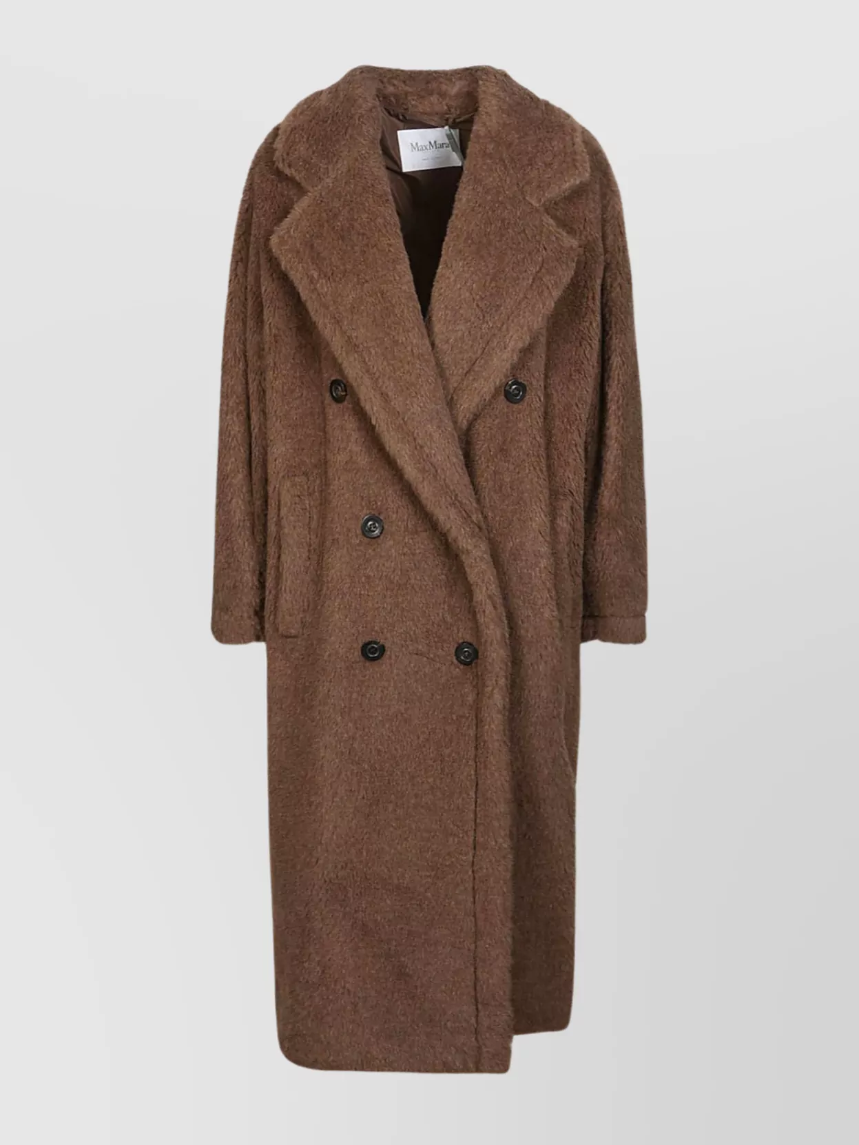 Shop Max Mara Teddy Double-breasted Long Coat Brown