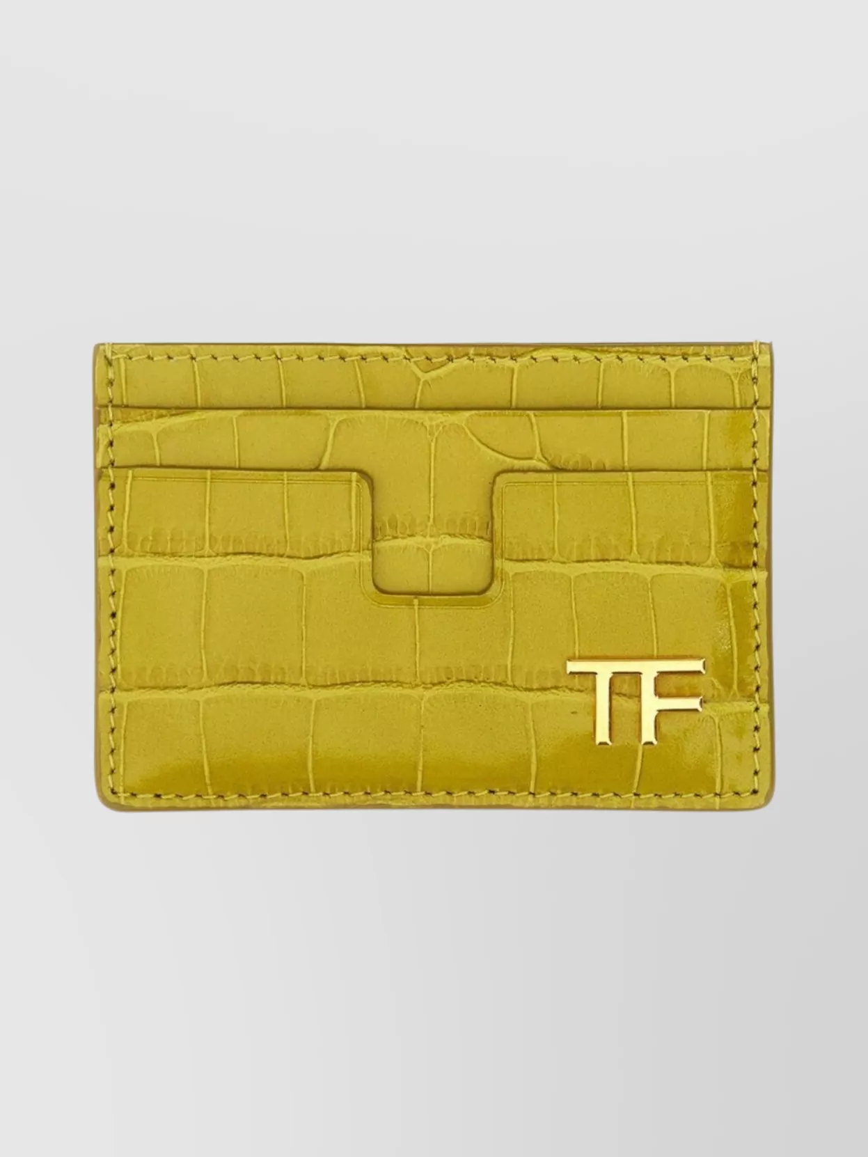 Tom Ford Logo Embossed Card Holder In Crocodile Texture