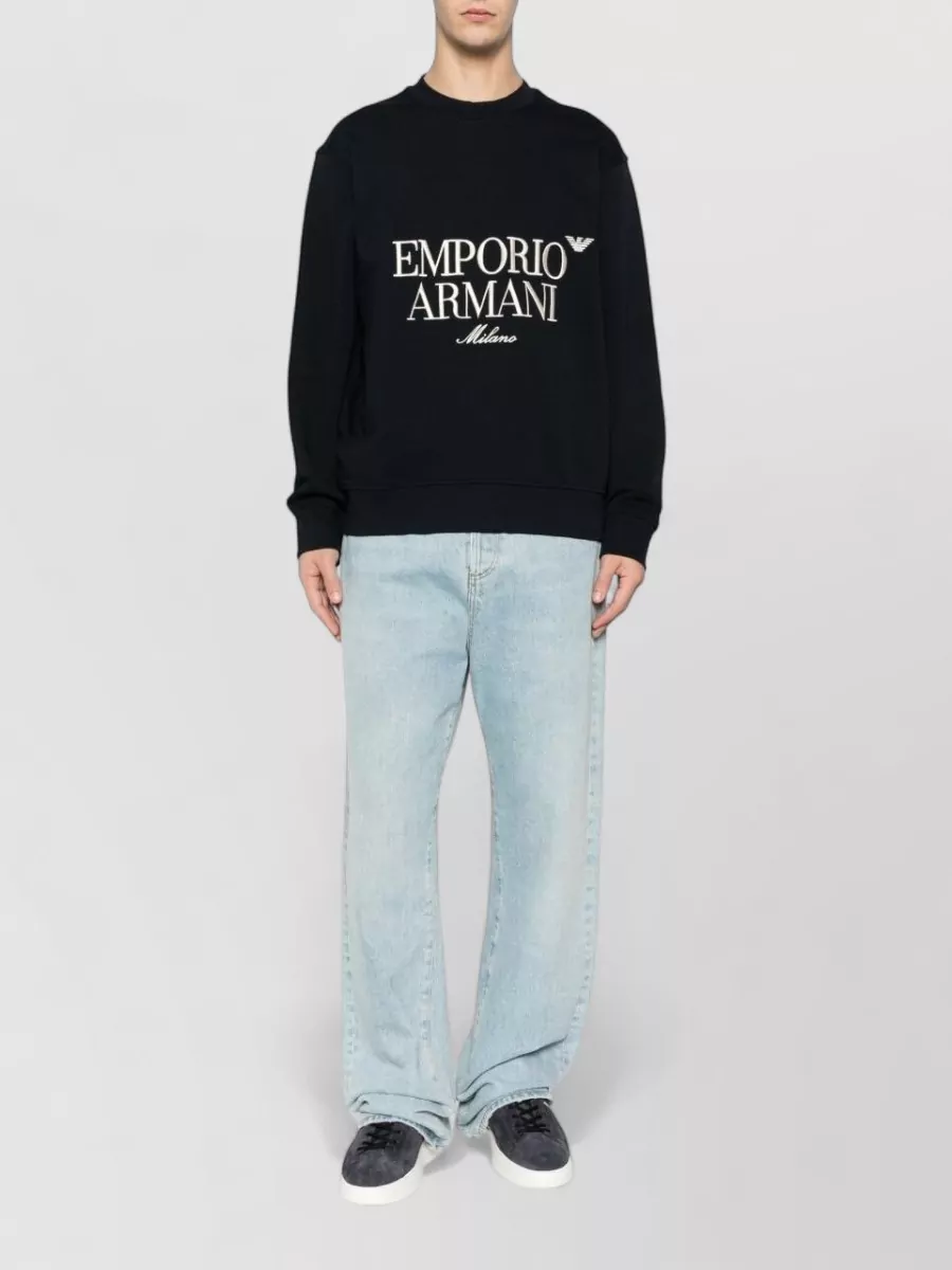 Emporio Armani Cotton Logo-Print Crew-Neck Long-Sleeve Sweatshirt