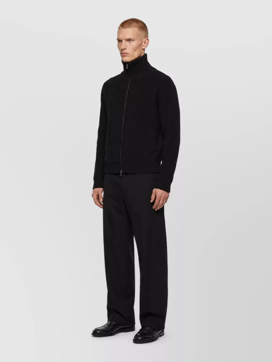 Balenciaga Ribbed High-Neck Zip-Up Cardigan