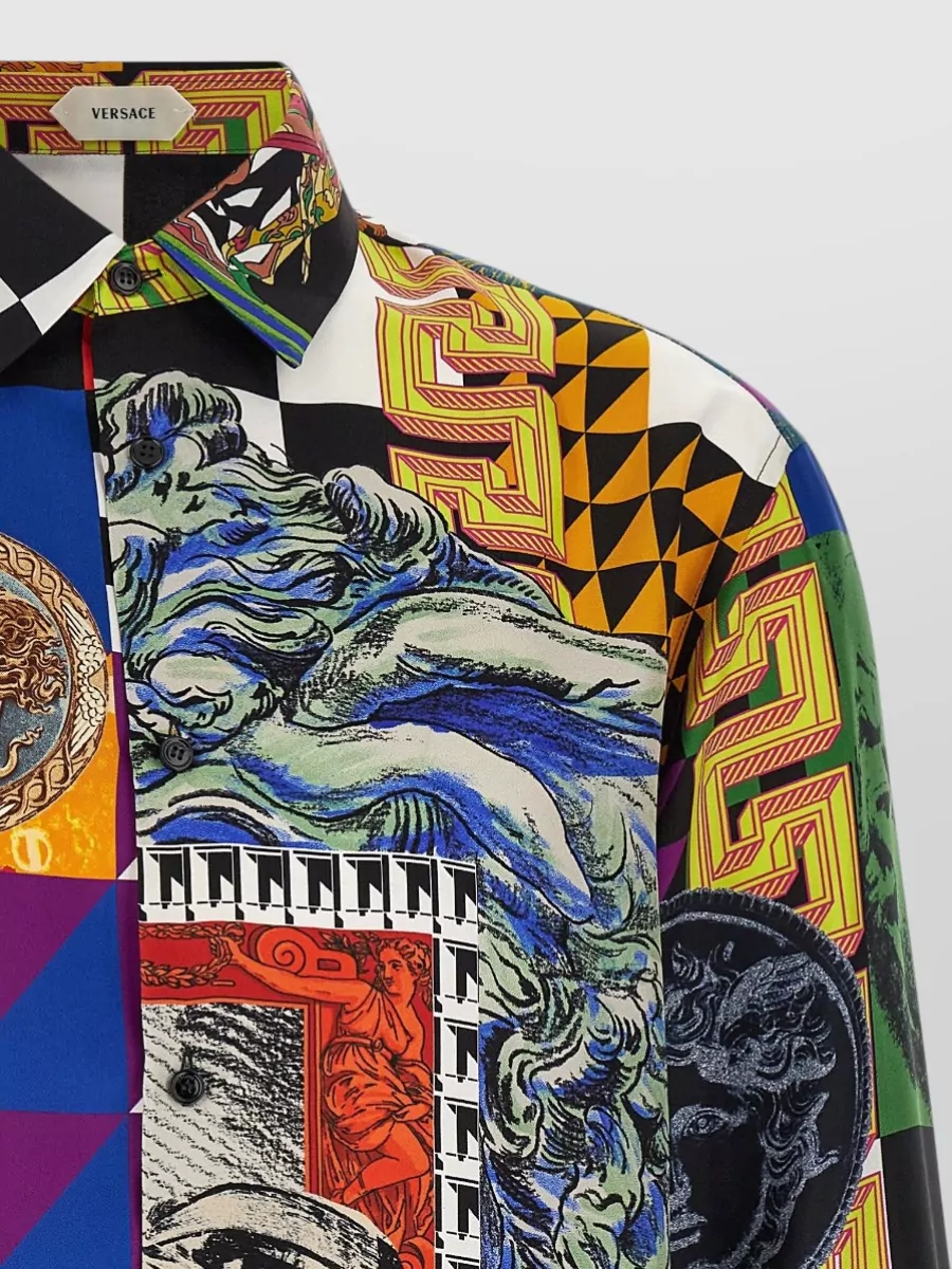 Versace Silk Medusa Collage Print Long-Sleeve Shirt