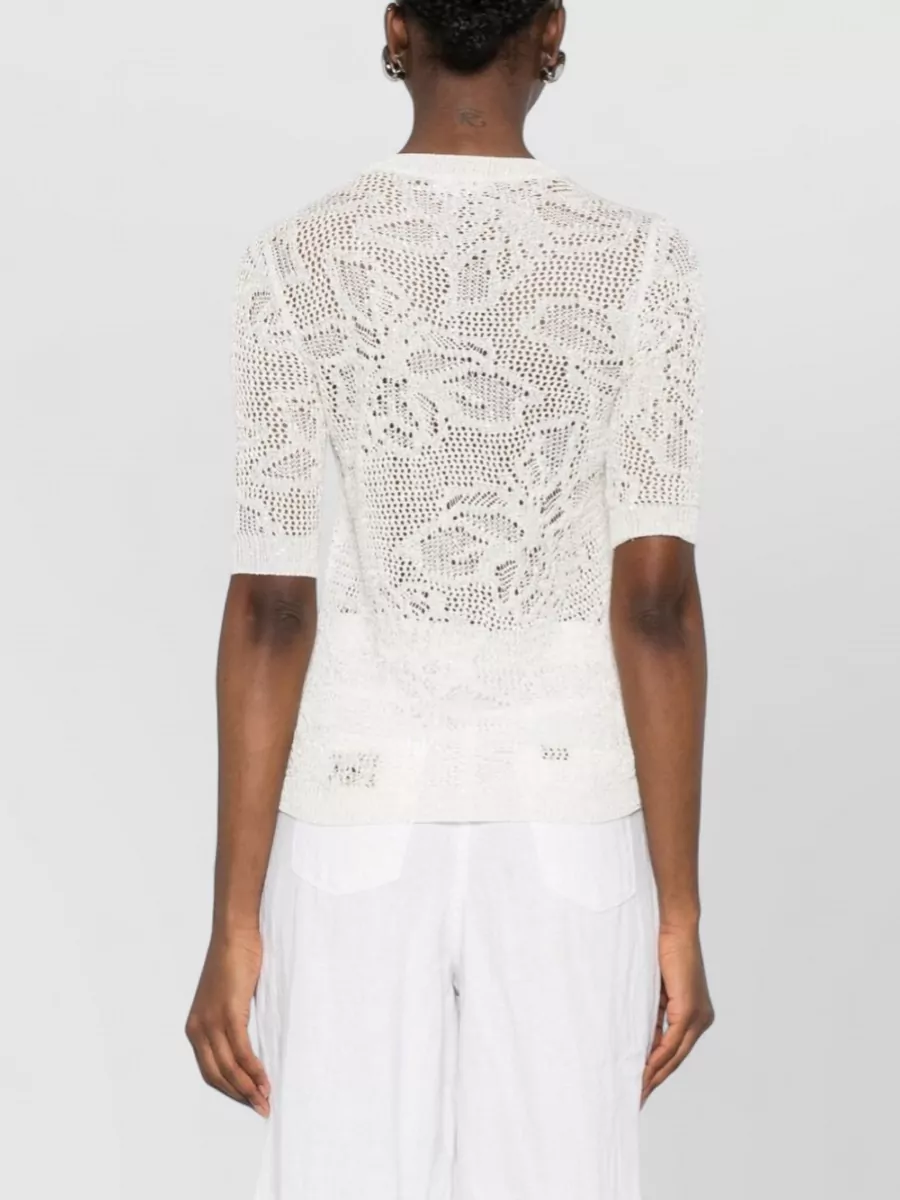 Fabiana Filippi Embellished Openwork Short-Sleeve Blouse